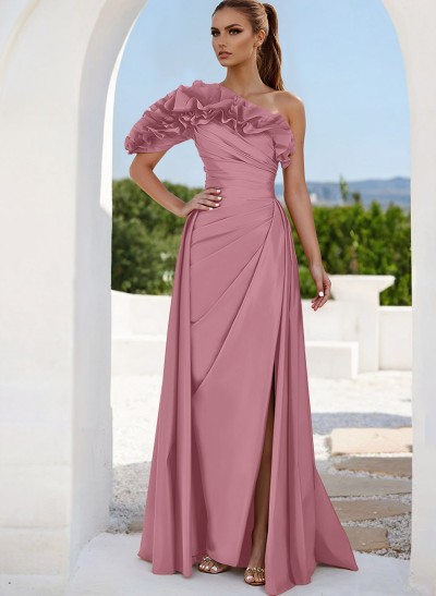 One-Shoulder Sleeveless Floor-Length Evening Dresses With Split Front