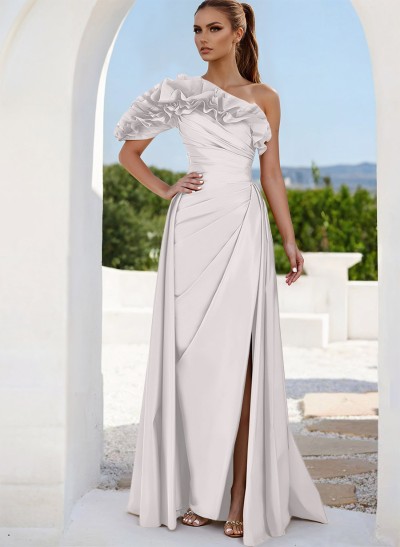 One-Shoulder Sleeveless Floor-Length Evening Dresses With Split Front