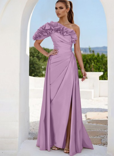 One-Shoulder Sleeveless Floor-Length Evening Dresses With Split Front