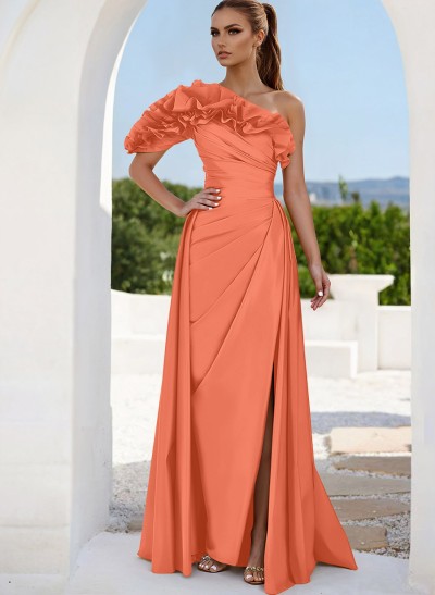 One-Shoulder Sleeveless Floor-Length Evening Dresses With Split Front