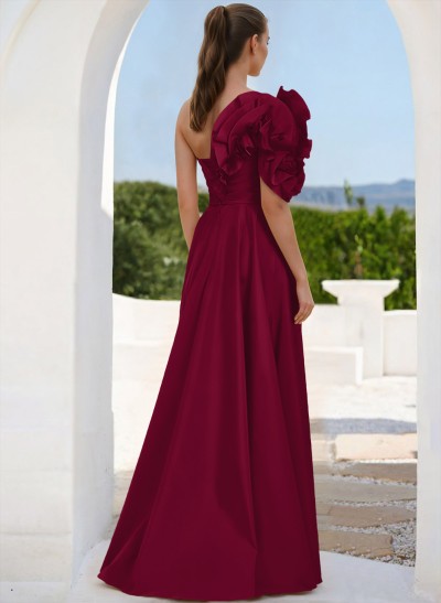 One-Shoulder Sleeveless Floor-Length Evening Dresses With Split Front