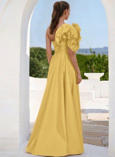 One-Shoulder Sleeveless Floor-Length Evening Dresses With Split Front