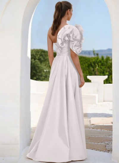 One-Shoulder Sleeveless Floor-Length Evening Dresses With Split Front