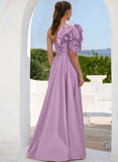 One-Shoulder Sleeveless Floor-Length Evening Dresses With Split Front