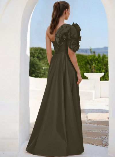 One-Shoulder Sleeveless Floor-Length Evening Dresses With Split Front
