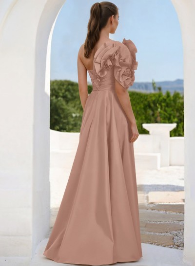 One-Shoulder Sleeveless Floor-Length Evening Dresses With Split Front