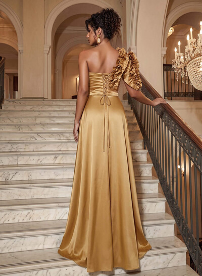 One-Shoulder Sleeveless Floor-Length Evening Dresses With Split Front