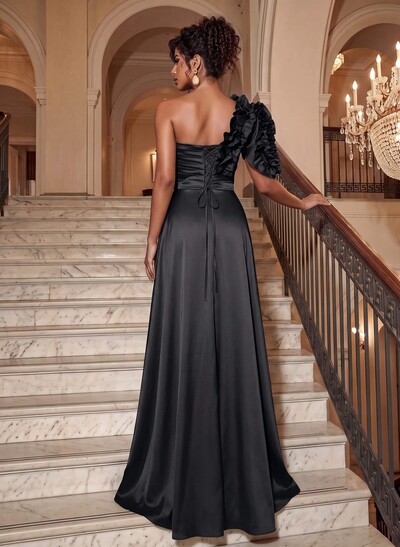 One-Shoulder Sleeveless Floor-Length Evening Dresses With Split Front