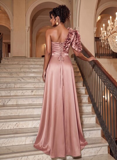 One-Shoulder Sleeveless Floor-Length Evening Dresses With Split Front