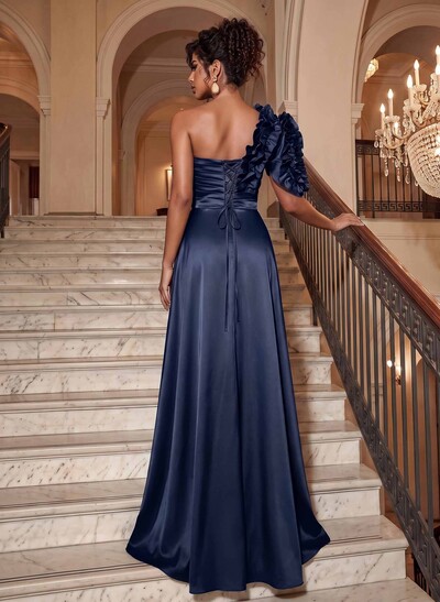 One-Shoulder Sleeveless Floor-Length Evening Dresses With Split Front