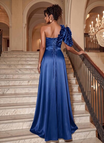 One-Shoulder Sleeveless Floor-Length Evening Dresses With Split Front