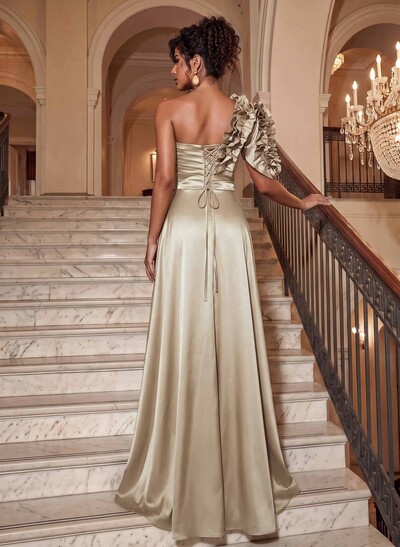One-Shoulder Sleeveless Floor-Length Evening Dresses With Split Front