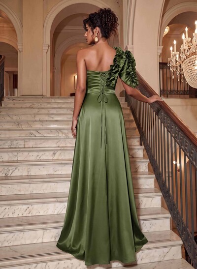 One-Shoulder Sleeveless Floor-Length Evening Dresses With Split Front