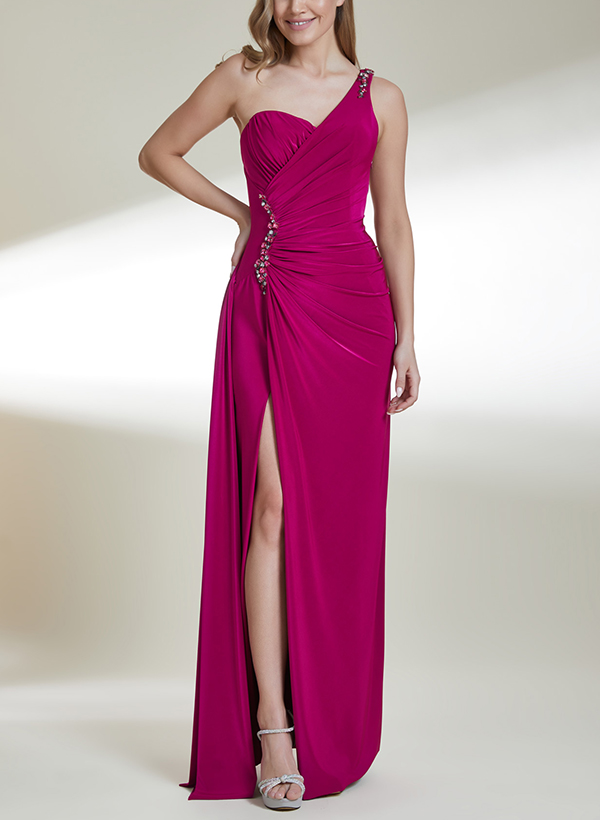 Sheath/Column One-Shoulder Sleeveless Evening Dresses With Split Front