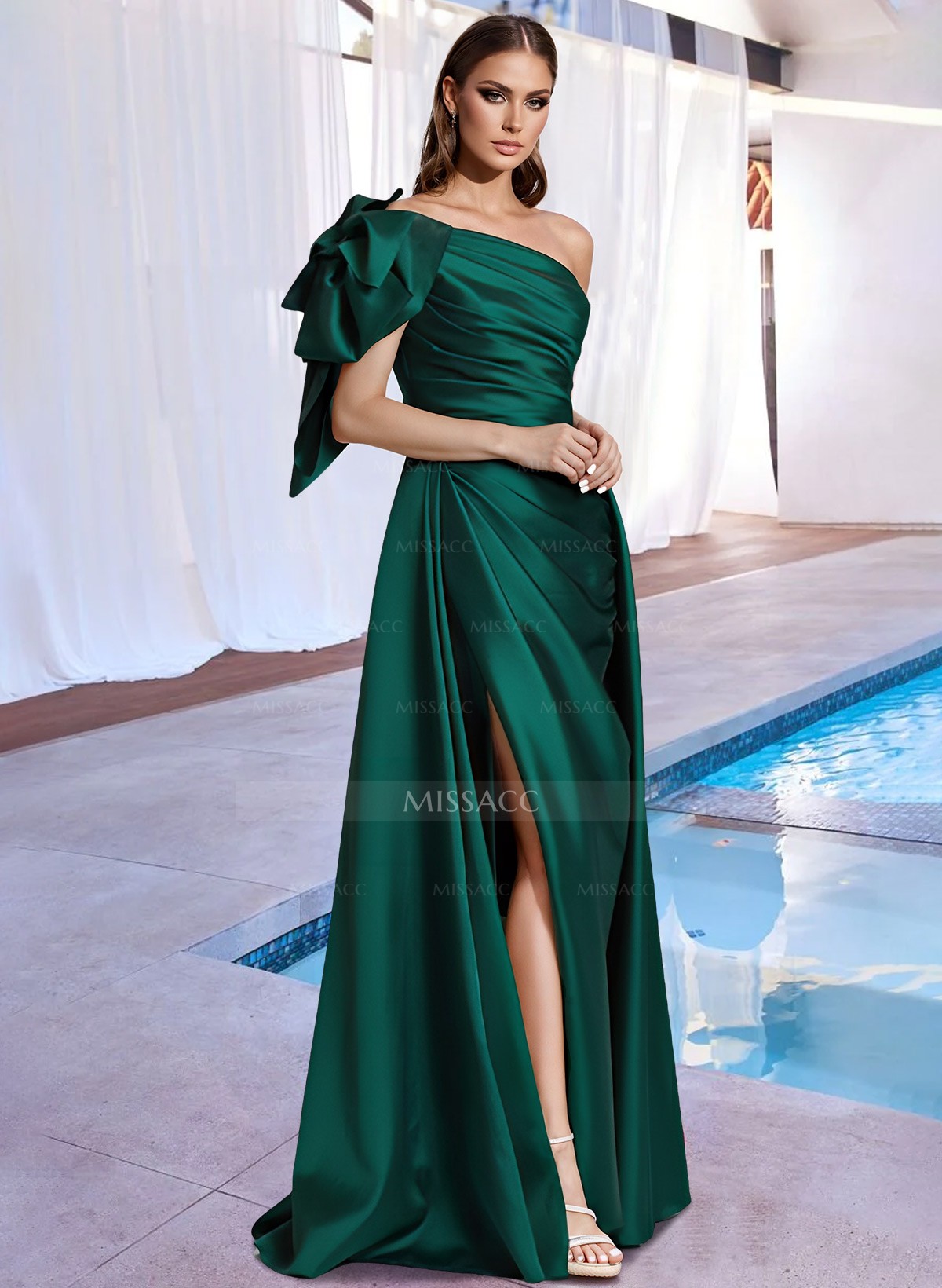 A-Line One-Shoulder Sleeveless Evening Dresses With Split Front