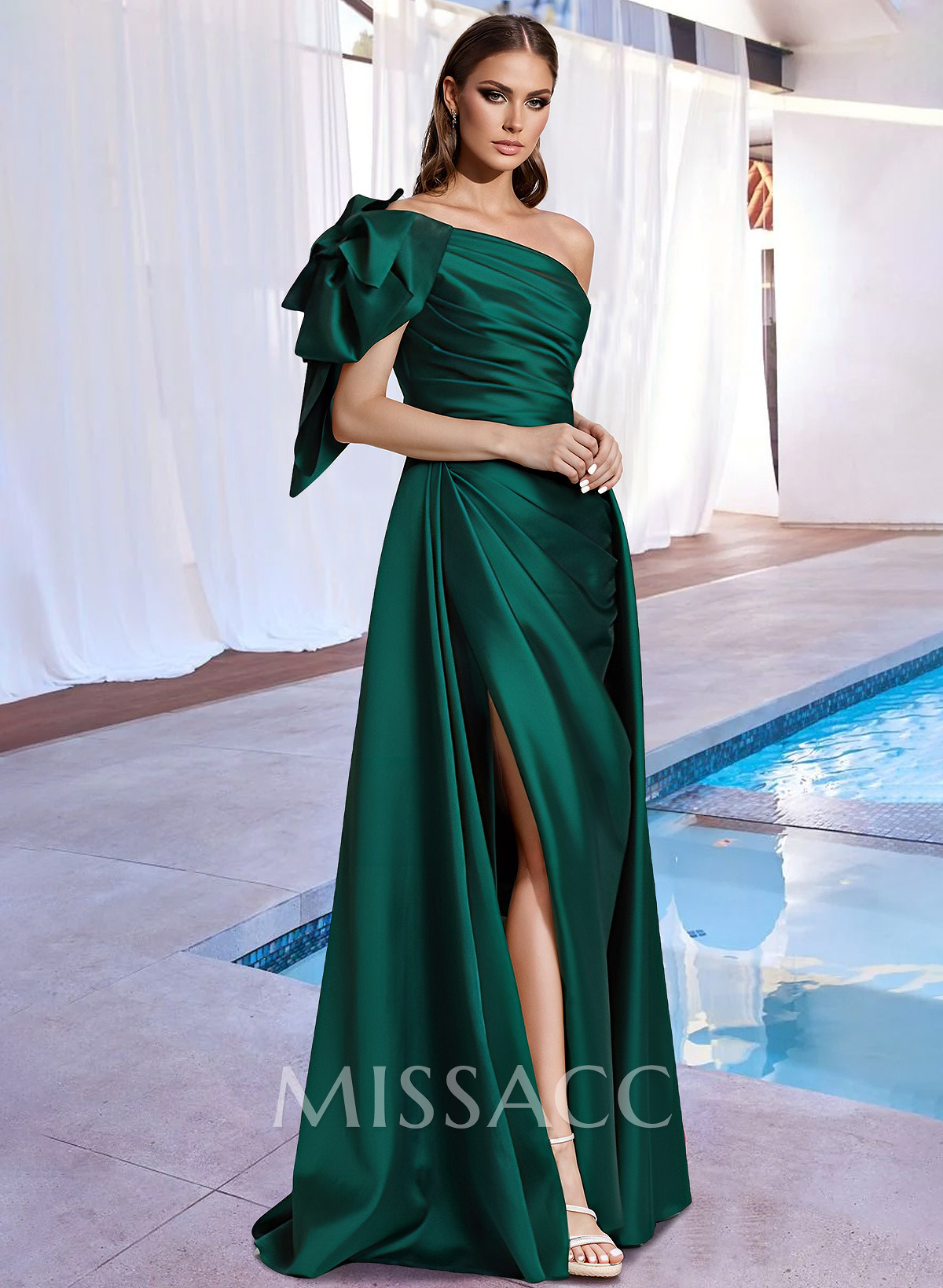 A-Line One-Shoulder Sleeveless Evening Dresses With Split Front A-Line One-Shoulder Sleeveless Evening Dresses With Split Front