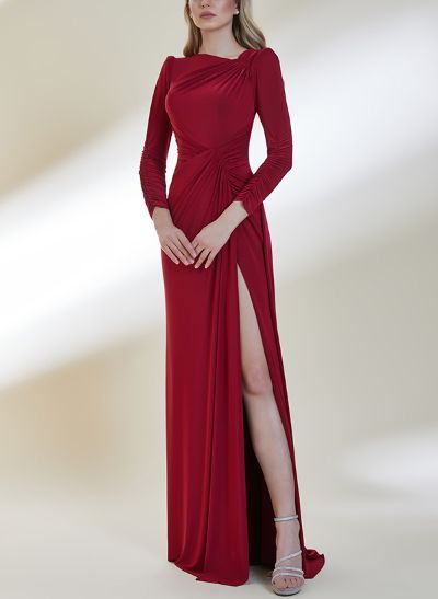 Sheath/Column Scoop Neck 3/4 Sleeves Evening Dresses With Split Front