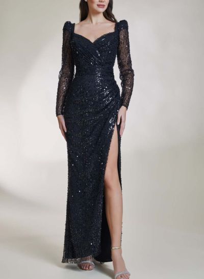 Sparkly Sequined Long Sleeves Sheath/Column Prom Dresses