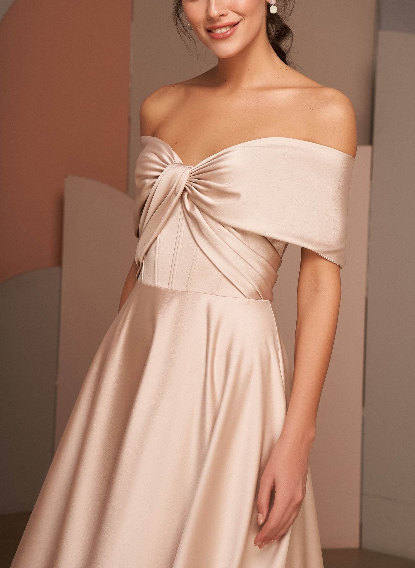 A-Line Off-The-Shoulder Sleeveless Floor-Length Silk Like Satin Bridesmaid Dresses
