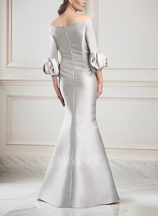 Trumpet/Mermaid Off-The-Shoulder 3/4 Sleeves Floor-Length Satin Evening Dresses