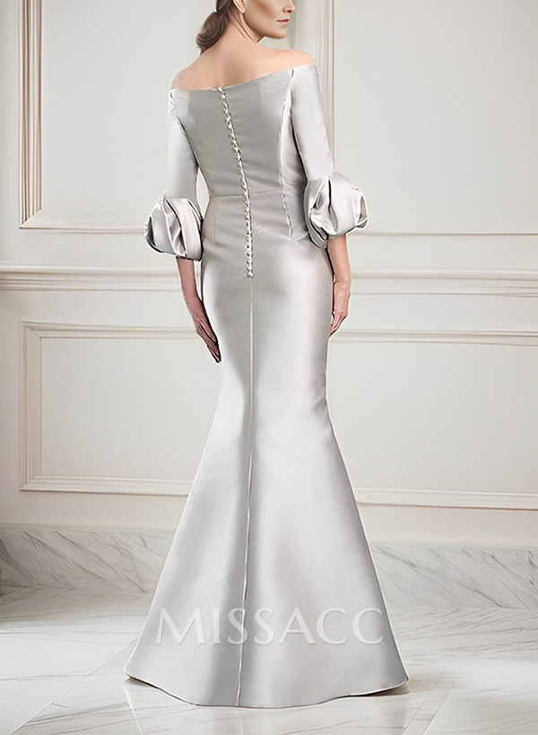 Trumpet/Mermaid Off-The-Shoulder 3/4 Sleeves Floor-Length Satin Evening Dresses