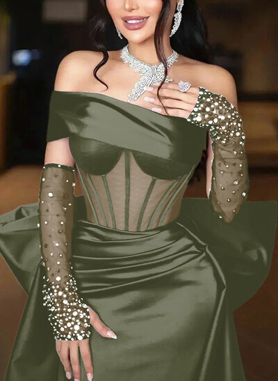 Sparkly Beading Sheath/Column Slit Evening Dresses