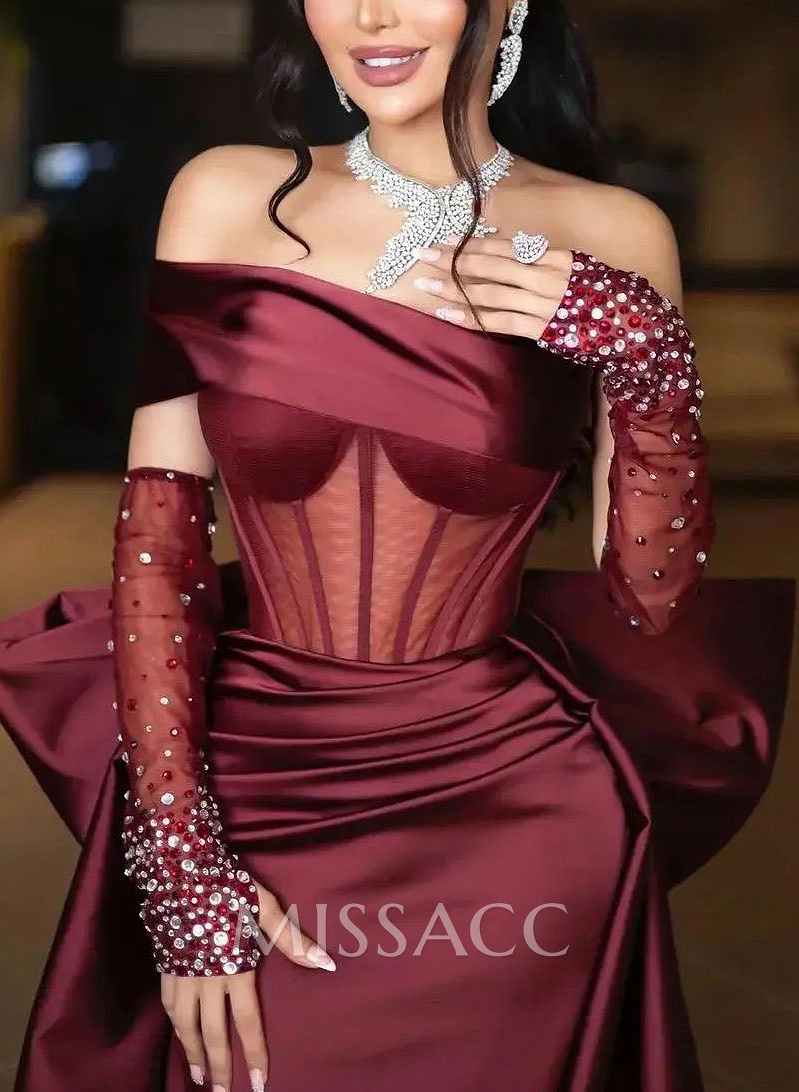 Sparkly Beading Sheath/Column Slit Evening Dresses