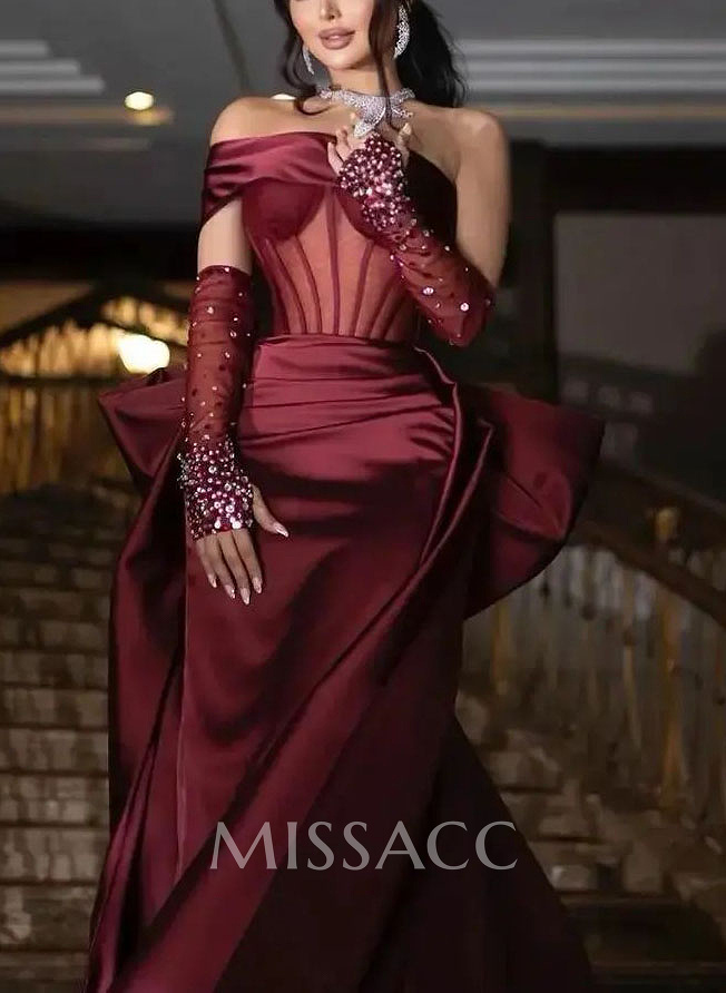 Sparkly Beading Sheath/Column Slit Evening Dresses