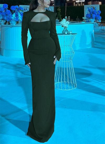 Simple Long Sleeves Sheath/Column Elastic Satin Evening Dresses