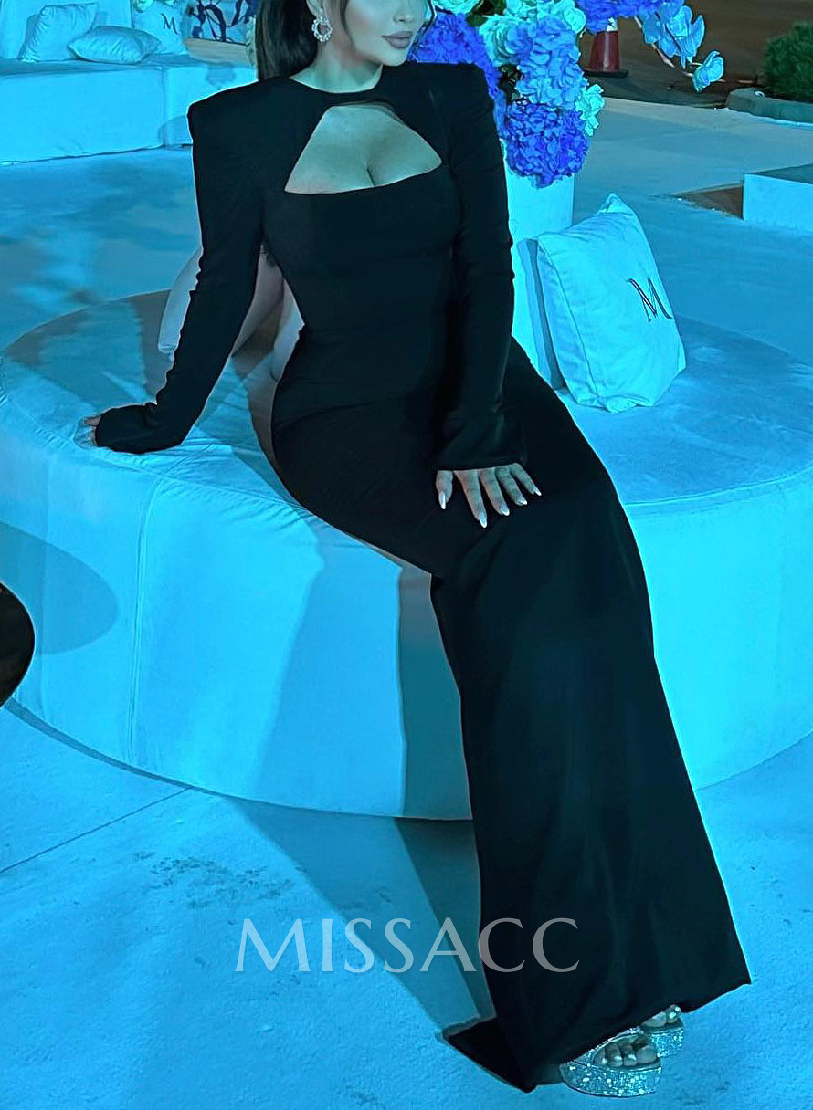 Simple Long Sleeves Sheath/Column Elastic Satin Evening Dresses Simple Long Sleeves Sheath/Column Elastic Satin Evening Dresses
