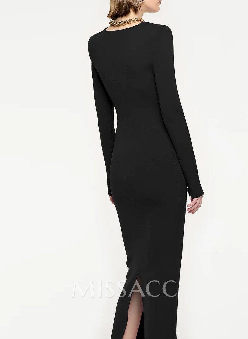 Simple Long Sleeves Sheath/Column Elastic Satin Evening Dresses Simple Long Sleeves Sheath/Column Elastic Satin Evening Dresses