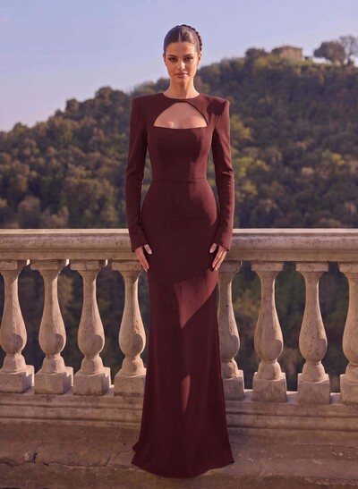 Simple Long Sleeves Sheath/Column Elastic Satin Evening Dresses