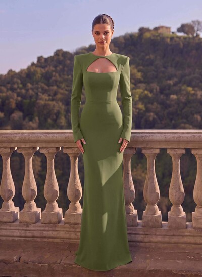 Simple Long Sleeves Sheath/Column Elastic Satin Evening Dresses