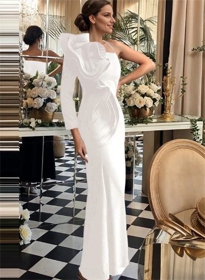 Long Sleeves One-Shoulder Sheath/Column Elegant Evening Dresses