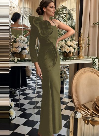 Elegant Long Sleeve One-Shoulder Sheath Evening Gowns