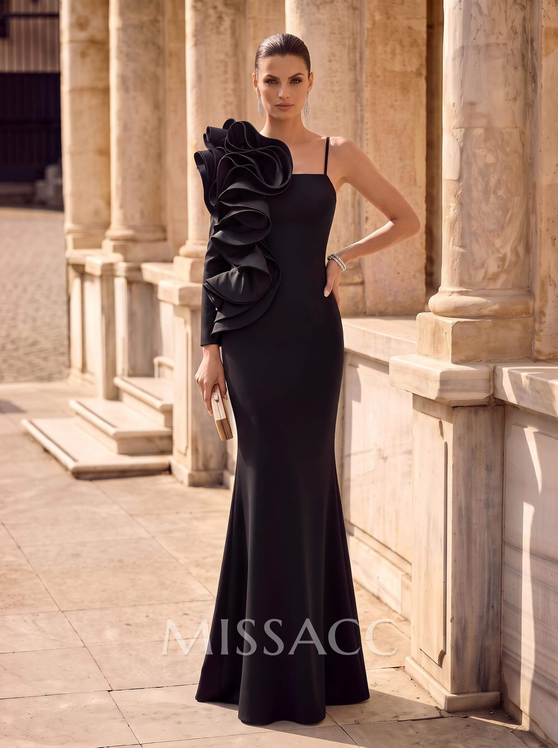 Long Sleeves One-Shoulder Sheath/Column Elegant Evening Dresses