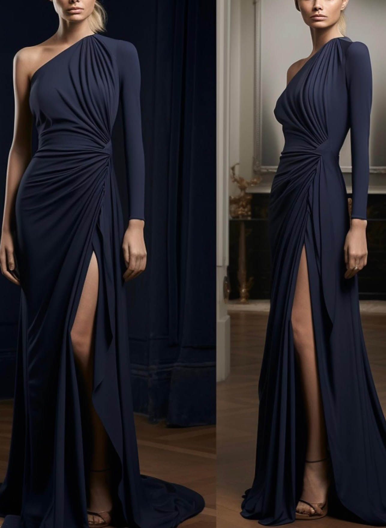 Long Sleeves One-Shoulder Simple Elegant Evening Dresses
