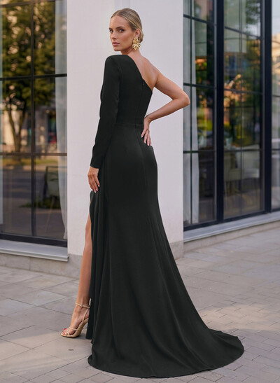 Long Sleeves One-Shoulder Simple Elegant Evening Dresses