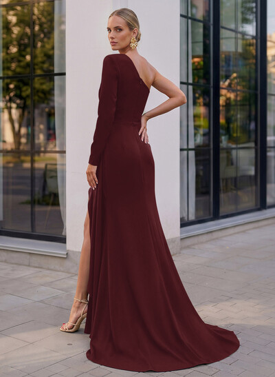 Long Sleeves One-Shoulder Simple Elegant Evening Dresses