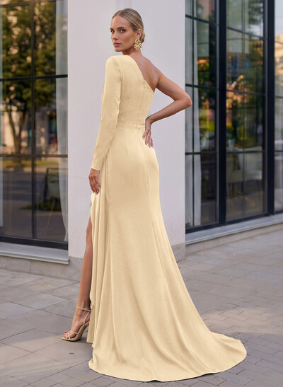 Long Sleeves One-Shoulder Simple Elegant Evening Dresses