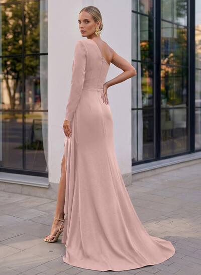 Long Sleeves One-Shoulder Simple Elegant Evening Dresses