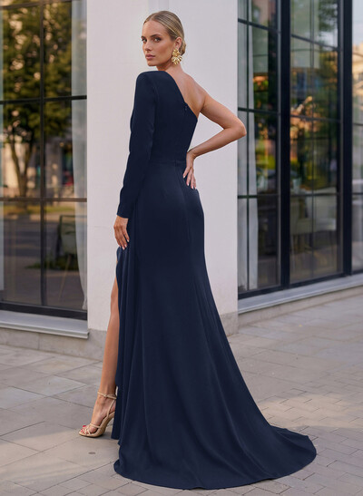 Long Sleeves One-Shoulder Simple Elegant Evening Dresses