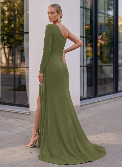 Long Sleeves One-Shoulder Simple Elegant Evening Dresses