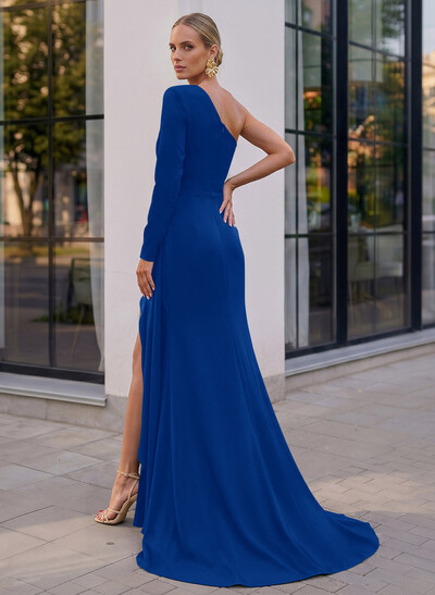 Long Sleeves One-Shoulder Simple Elegant Evening Dresses