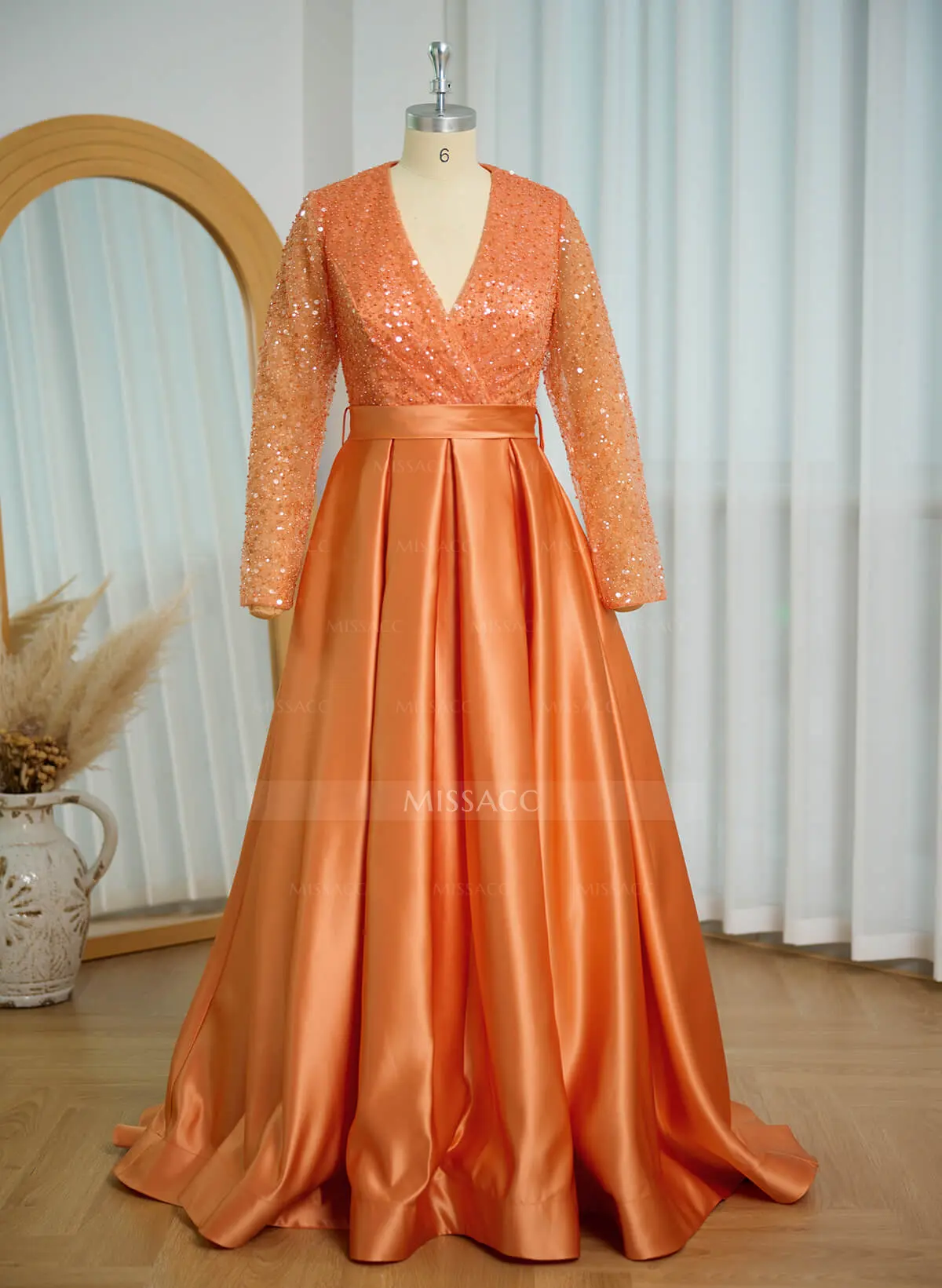 A-line V-neck Long Satin Dresses with Pockets Turquoise