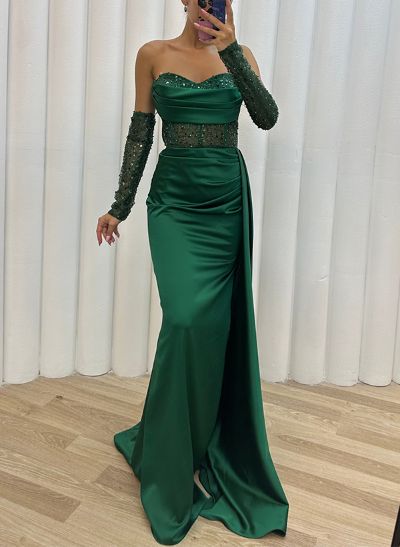 Sheath/Column Off-The-Shoulder Long Sleeves Evening Dresses With Sequins