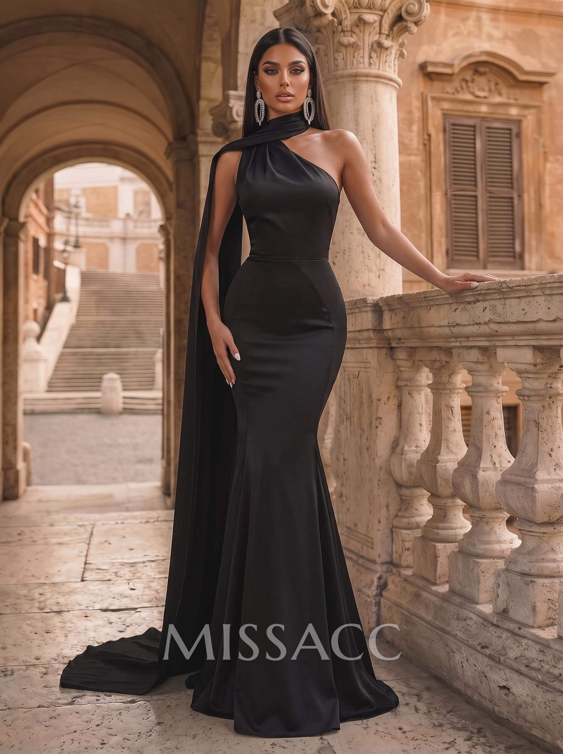 Trumpet/Mermaid Halter Sleeveless Sweep Train Silk Like Satin Evening Dresses