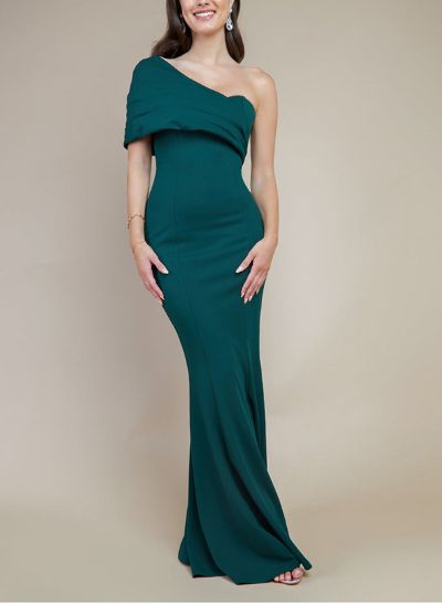 One-Shoulder Sleeveless Floor-Length Elastic Satin Evening Dresses