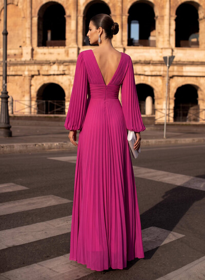 A-Line V-Neck Long Sleeve Floor-Length Chiffon Mother of the Bride Dresses
