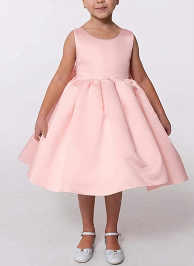 A-Line Scoop Neck Sleeveless Knee-Length Satin Flower Girl Dresses With Bow(s)
